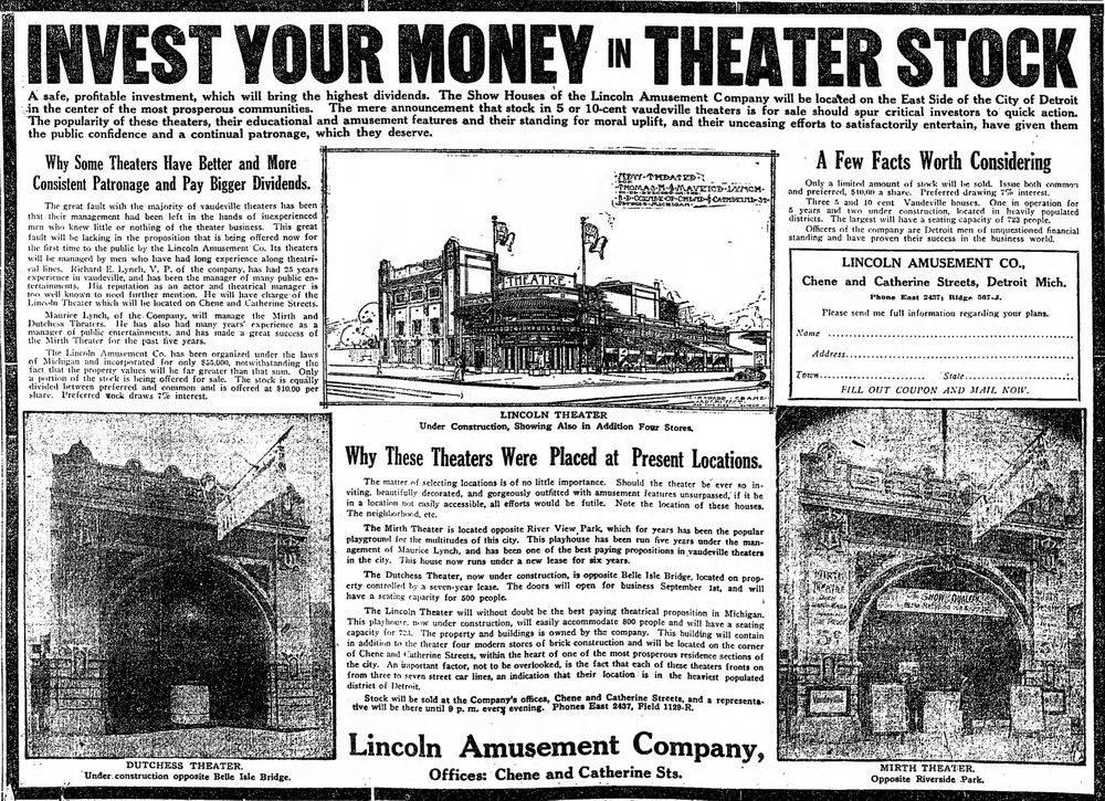 Dutchess Theater - 1912 Article On Theater Investment Includes Mirth